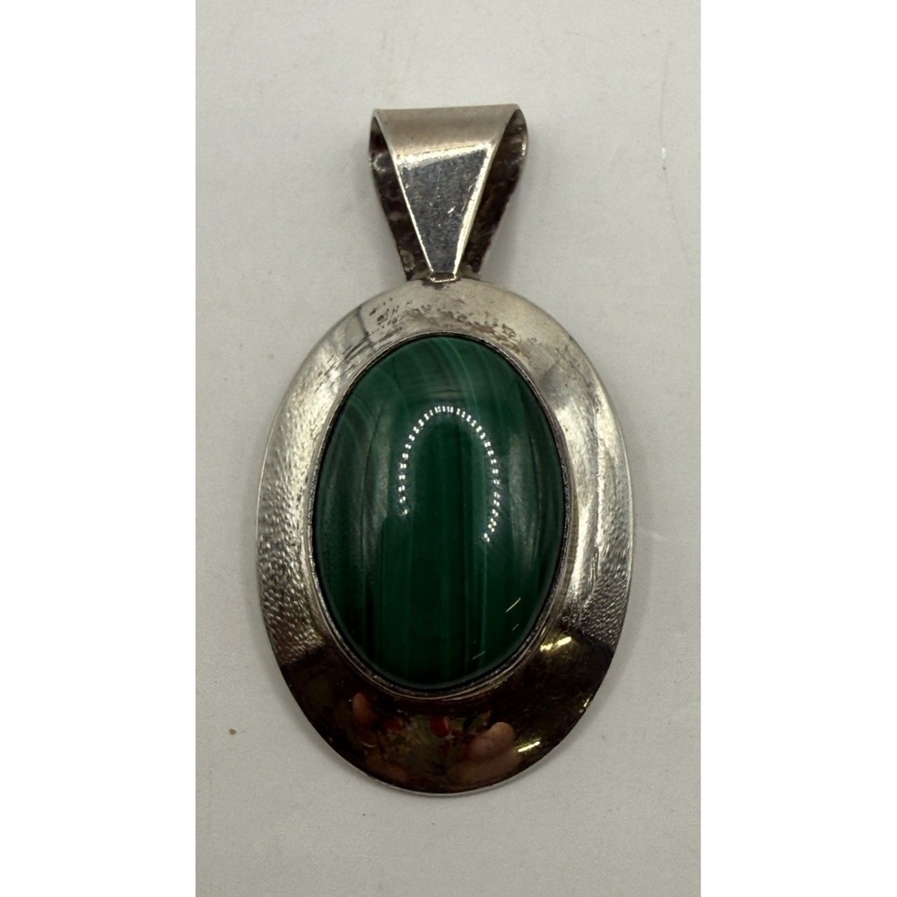 vtg‎ 925 Malachite Pendant LJM Oval signed